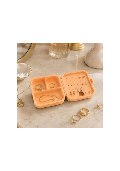 Mini Seyahat Takı Kutusu Küpe Yüzük Kolye Organizeri Bölmeli Taşınabilir 3d Baskı Pastel Turuncu