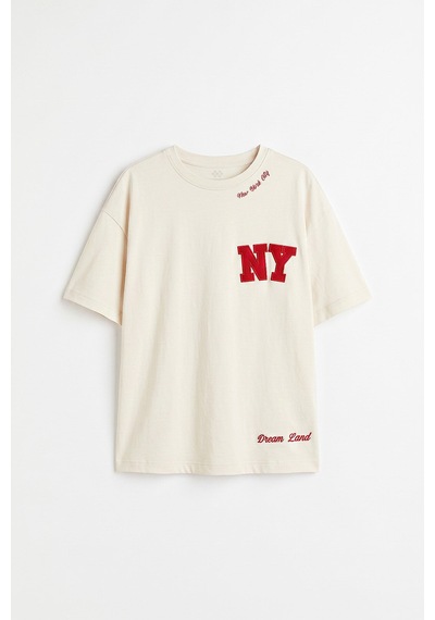 Ekru Oversize Kısa Kollu Baskılı Kız Çocuk T-shirt - 75174