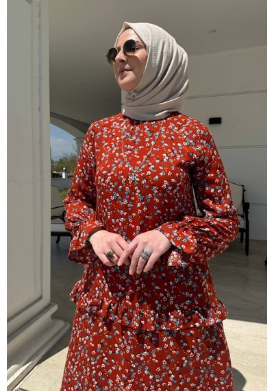 Rabia Şamlı Mine Elbise Kiremit Normal