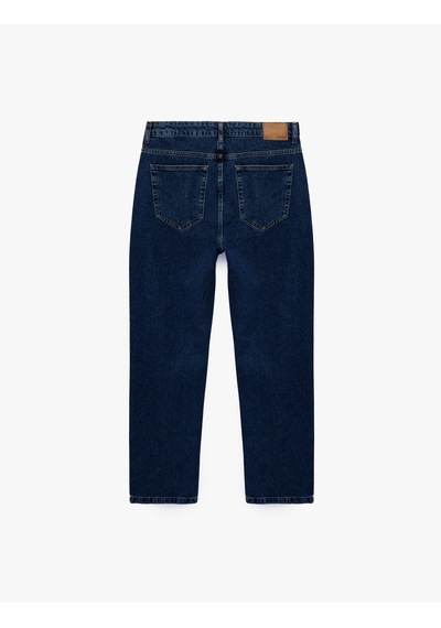 Koton Normal Bel Cepli Pamuklu Vintage Straight Fit Jean Pantolon Koyu İndigo 7wam40148nd