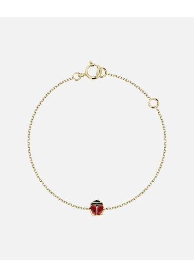Armband 375er Gelbgold Kişisel Şans Simbolü Kırmızı Siyah Marienkäfer Tasarımı 14 Cm Altın