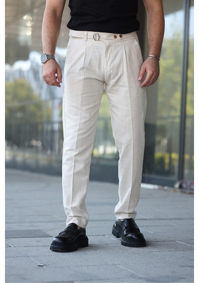 Tasarım İtalyan Model Keten Pantolon Krem