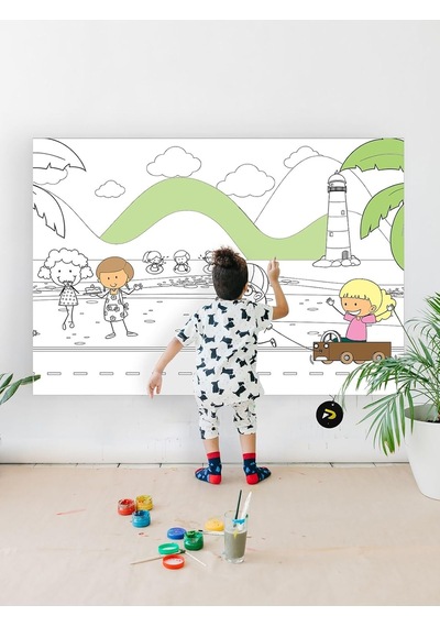 Postermanya Pster21317 Sahil, Deniz Kenarı Eğitici Dev Boyama Kağıdı, Çocuklar Için Aktivite Boyama Rulosu 90x130cm