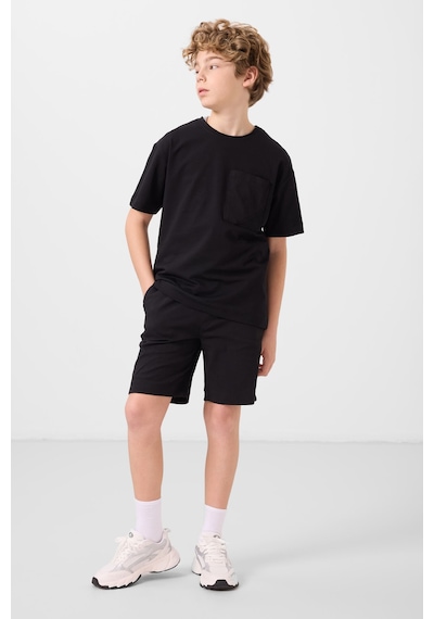 Siyah Pamuklu Oversize Fit Dokuma Hafif Esnek Chino Erkek Çocuk Şort Takım - 11278 Siyah