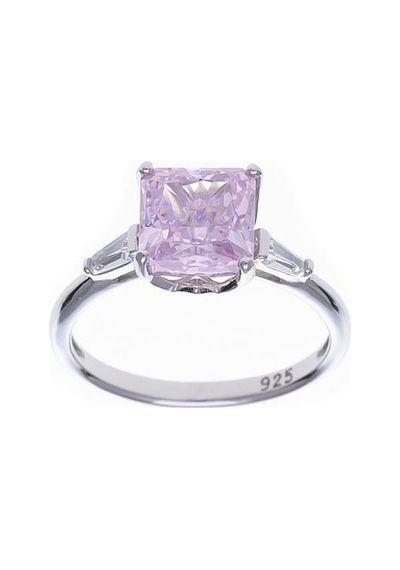 Nagiss 8 MM Kare Pembe Zirkon Taşlı 925 Ayar Gümüş Tektaş Kadın Yüzük