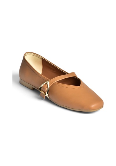 Fox Shoes Y726632609 Taba Kalp Toka Detaylı Kadın Babet