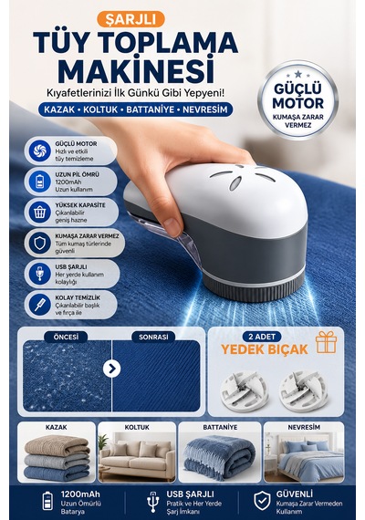 Şarjlı Tüy Toplama Makinesi 1200mah Usb Şarjlı Kumaş Tiftik Temizleyici Kazak Koltuk Battaniye İçin Gri