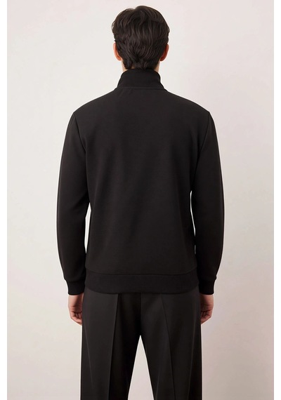 Benerly Erkek Dik Yaka Standart Kol Sweatshirt Pamuk Polyester siyah