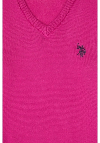 U.S. Polo Assn. Kız Çocuk Fuşya V Yaka Basic Kazak 50316777-VR023
