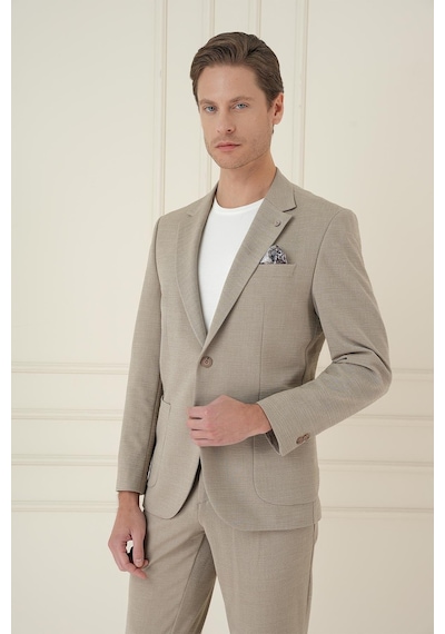 Efor Slim Fit Mono Yaka Çift Yırtmaç Torba Cep Casual Bej Ceket C 698 Bej