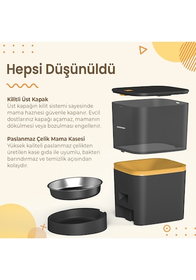 Haustier Qq003 Siyah Akıllı Kedi Köpek Otomatik Mama Kabı, Tuya App-wifi Uzaktan Kontrol, 6lt Hazne