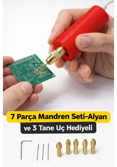 Usb Mini Drill Matkap Seti 7 Parça Mandren Seti+ 3 Adet Mikro Matkap Ucu Hassas Delme & Dıy-mını-usb-09-kırmızı