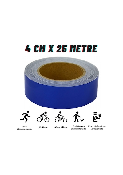 Carub Reflektif Fosforlu Şerit Bant 4 Cm X 25 Metre Mavi İkaz Bandı BR2405304