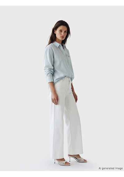 Lcw Modest Yeşil Çizgili Oversize Poplin Kadın Gömlek Tunik