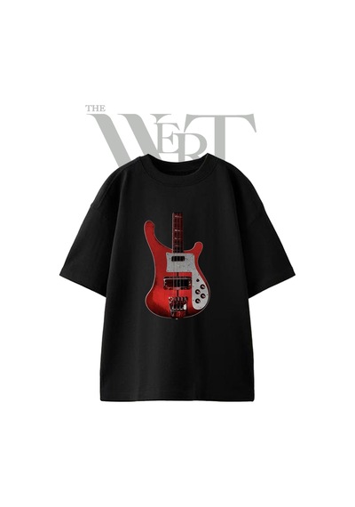 Thewert Rickenbacker Bas Tasarım Baskılı Ünisex Siyah Oversize T-shirt