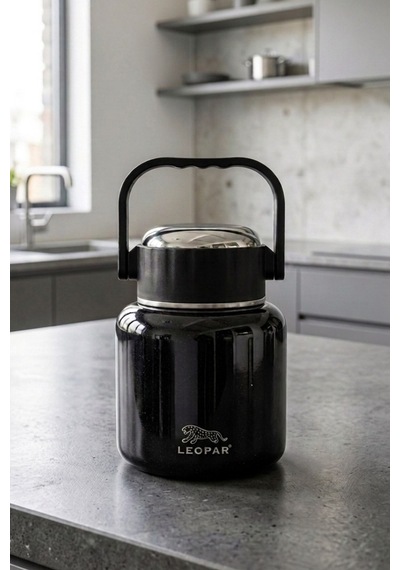 Cooker Leopar 900 Ml Kaşıklı Yemek Termosu Yk1517 Siyah