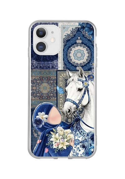 İphone 11 Uyumlu Geleneksel Motifli Beyaz At Baskılı Silikon Kılıf Renkli