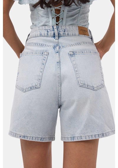 Itsbasic Kadın Kot Rengi 4s6-3 Relax Mom Kuş Gözü Detaylı Tasarım Denim Şort