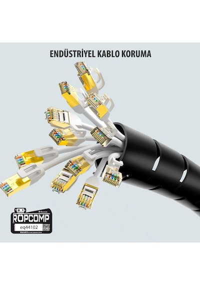 Ropcomp Spiral Kablo Kanalı Kablo Düzenleyici Toplayıcı Tutucu 1.5m 28mm Siyah