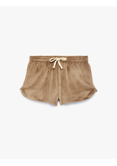 Koton Rahat Kesim Beli Bağcıklı Cepli Mini Şort Pijama Altı Vizon 7wlk80032mk