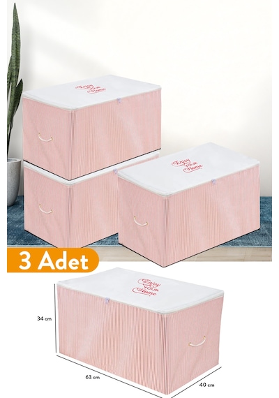 Serstil 3 Adet - Orta Boy Pembe Çizgili Hurç 63 X 40 X 34 Cm