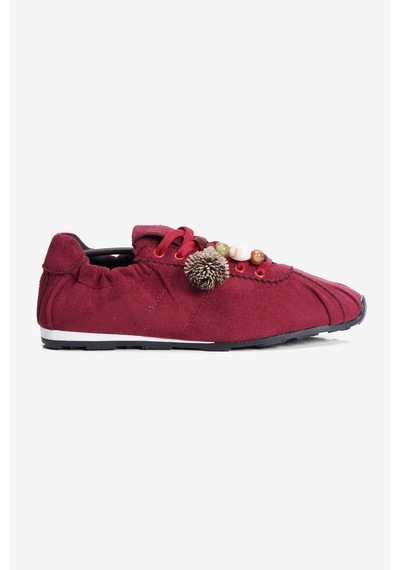 Mubiano Kadın Süet Sneaker Arka Lastikli Aksesuarlı Spor Ayakkabı Moya Bordo Bordo Süet