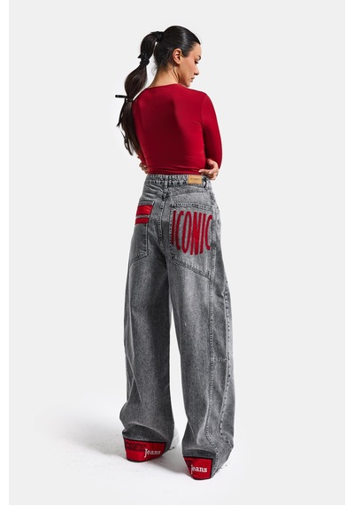 Itsbasic Kadın Gri Renk 4s6-13 Mega Baggy Fit Paça Ve Cep Detaylı Özel Tasarım Denim Jean