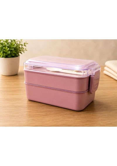 Dordoi Astrallife 2 Katlı Beslenme Kabı 850 Ml + 500 Ml Bölmeli Lunch Box Çatal Kaşık Seti Pembe Renk Çok Renkli