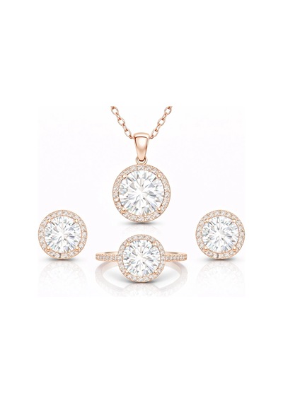 Gümüş Rose Yuvarlak Montür Tek Taş Set