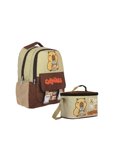 Capybara Erkek Çocuk Okul Sırt Çantası Ve Beslenme Çantası Seti - Kahverengi - Bej - Setcpb5200b Çok Renkli