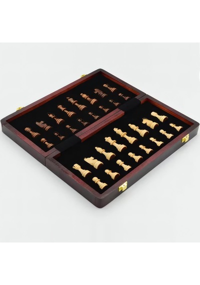 Lüks Doğal Ahşap Manyetik Satranç Takımı 29x29 Cm Katlanabilir Özel Yuvalı Premium Satranç Seti