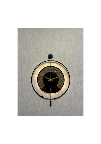 Pey Aksesuar 50x70 Cm Metal Ahşap Ve Işığın Muhteşem Uyumu Duvar Saati Dekoratif Ahşap-m54-siyah-siyah-dikkat -keçe-gold