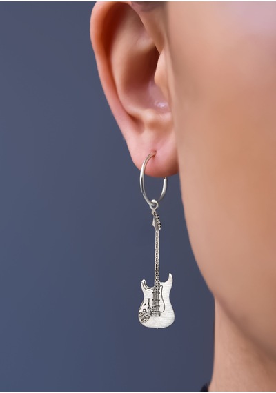 Papatya Silver 925 Ayar Gümüş Antik Ve Etnik Desenli, Vintage Gitar Halkalı Küpe