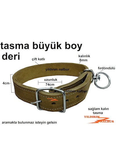 Deri Köpek Kangal Tasması Sarı Kalın Hayvan Tasması Halkalı Çift Katlı Fildişi