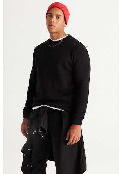 AC&Co / Altınyıldız Classics Standart Fit Normal Kesim İçi Polarlı Bisiklet Yaka Erkek Sweatshirt Siyah