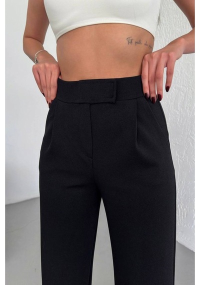 Nimas Kadın Oversize Siyah Yüksek Bel Likralı Cırt Kapama Palazzo Pantolon Siyah - 656958332 Siyah