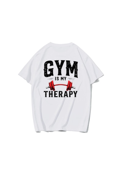 Brz Collectıon Brz Collection Unisex Oversize Gym Is My Therapy T-shirt Beyaz