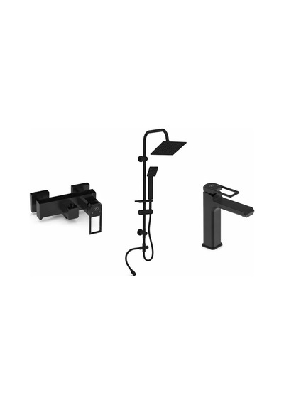 Gpd Quadro Siyah Tepe Duş Seti Ve Banyo Ve Lavabo Bataryası Mbb190-s-dst19-3-s