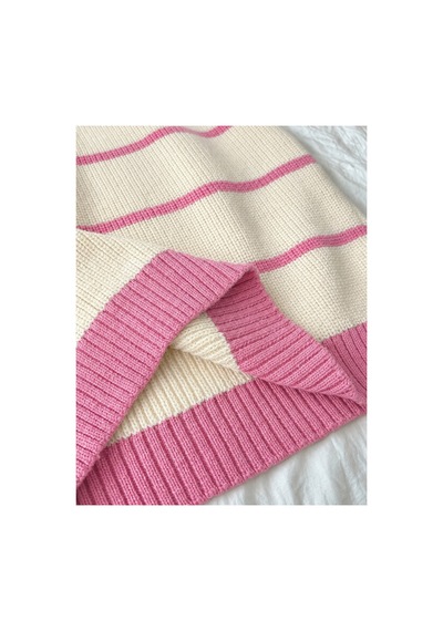 De Pose Ekru Pembe Selanik Örgü Polo Yaka Oversize Kadın Triko Kazak Pembe