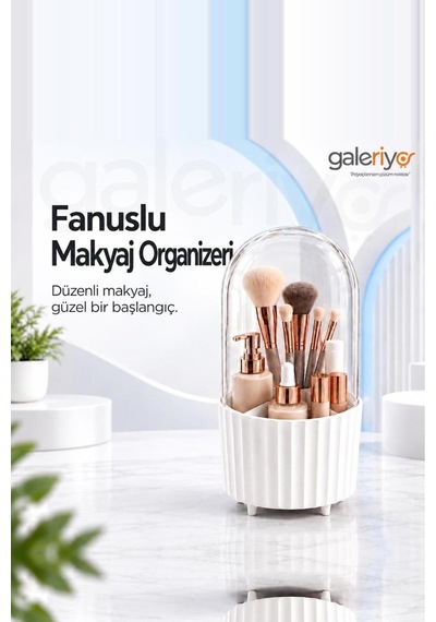 Galeriyo Şeffaf Kapaklı Fırça Kozmetik Makyaj Düzenleyici Organizer Beyaz Beyaz