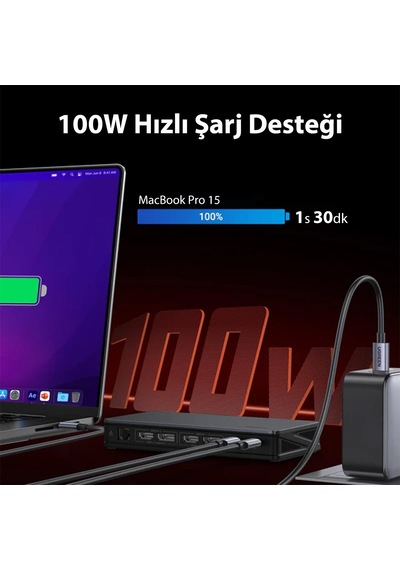 Ugreen 9'u 1 Arada 2 Hdmı 2 Displayport Usb-A 3.2 Gen2 Type-C Ethernet Dönüştürücü