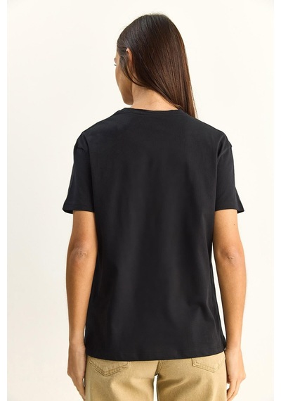 Shade Kadın Nice Story Yazı Ve Nakış Detaylı Relaxed Fit T-shirt 7635 60286116 - Siyah