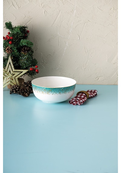 İstanbul Porselen Starlight Fine Bone New Year Yılbaşı Salata Kasesi 21 Cm Yeşil