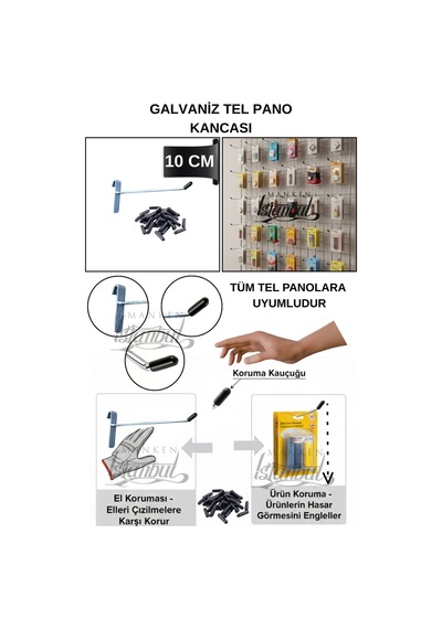 Tel Pano Kancası Koruma Kauçuklu 10 Cm Deluxe Raf Askısı Ekstra Güçlü 15 Adet Krom