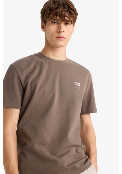 Defacto Regular Fit Bisiklet Yaka Baskılı Kısa Kollu Tişört F3472ax25aubn571 Kahve