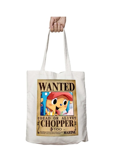 Art Hediye Wanted Chopper Anime İki Tarafı Kalıcı Baskılı Yıkanabilir Okul Plaj Omuz Bez Çantası Çok Renkli