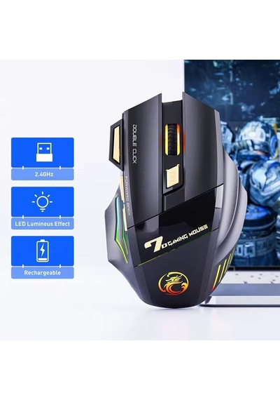 Kablosuz Oyuncu Mouse 3200 Dpı Ayarlanabilir Hassasiyet, Rgb 7 Renk Led Aydınlatma, Şarjlı, Ergonomik Tasarım, 2.4ghz Wireless Gaming Mouse Gw-x7