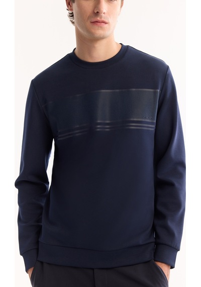 Avva Erkek Siyah Bisiklet Yaka Pamuklu Bi-stretch Baskılı Regular Fit Sweatshirt A52y1215 Lacivert