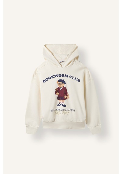 Defacto Oversize Kapüşonlu Ayıcık Baskılı Sweatshirt Kız Çocuk I3608a826wner98 Ekru-er98