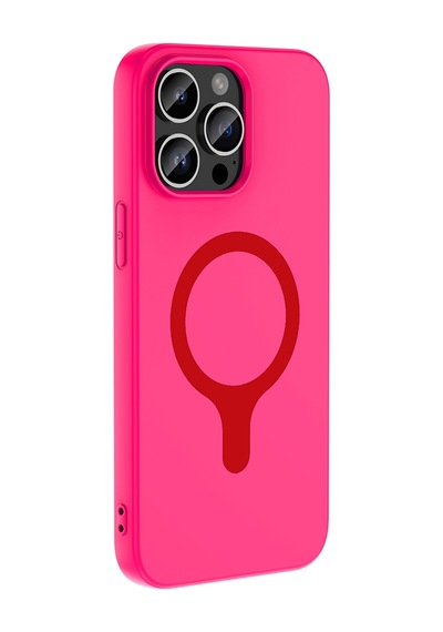 iPhone Uyumlu 14 Pro Max Kılıf M-safe Şarj Özellikli Klfs Aris Silikon Kapak - Koyu Pembe Çok Renkli